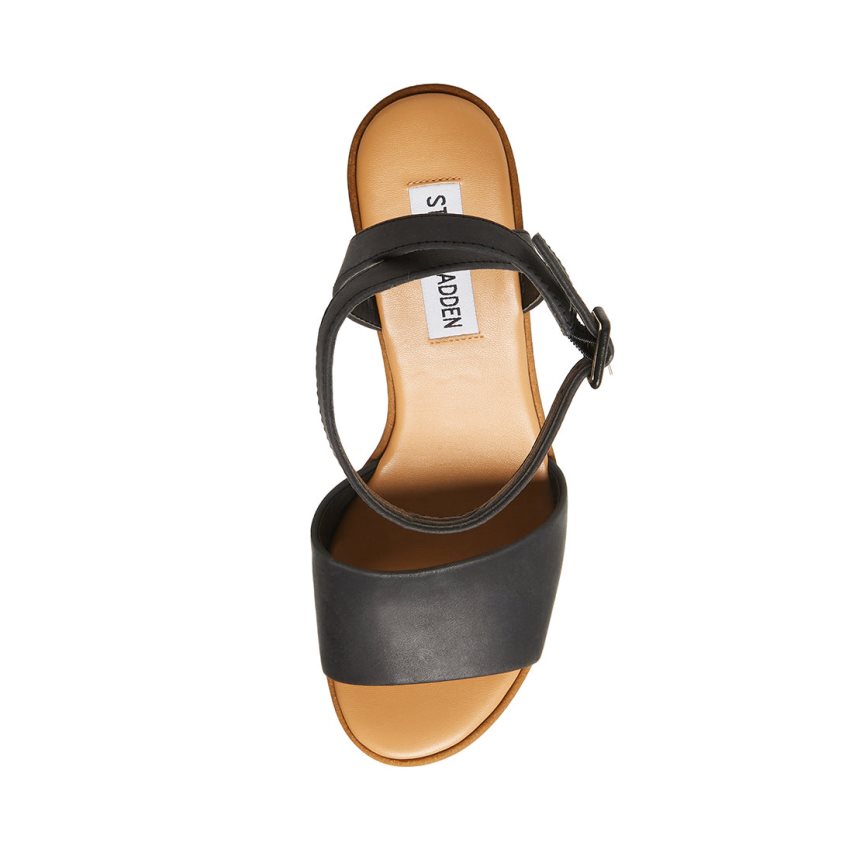 Black Steve Madden Milan Leather Women's Wedges | PH 7032XJW